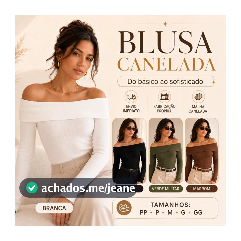 Kit com 2 Blusas Femininas Caneladas Ombro a Ombro Manga Longa Básica Elegante