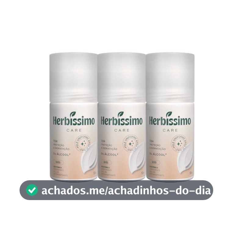 Kit Desodorante Roll-On Antitranspirante Herbíssimo Care Vanilla 50ml (3 unidades)