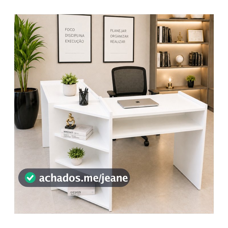 Mesa Escritório em L com Estante de Nichos para Computador e Estudos