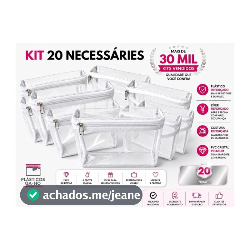 🔥Kit c/20 peças de Necessaire Organizador  Multiuso Impermeavel Transparente - Plastico PVC Cristal e Ziper Branco