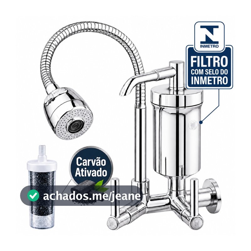 Torneira de Cozinha com Filtro Gourmet Flexível Refil Luxo 2 Jatos
