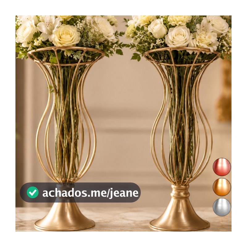 2 Vaso Dourado Armação Jarros Aramado Para Pedrarias Decoração Luxo Festa Casamento