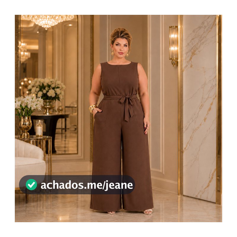 Macacão Feminino Plus Size Longo Regata  Pantalona Social Casual Confortavel Ajustavel Perna Larga