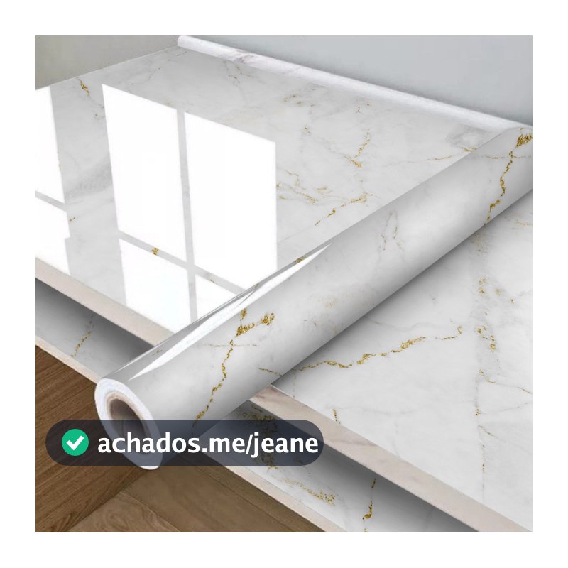 Papel de Parede Mármore Branco e Dourado Adesivo Para Sala Quarto | Vinílico Marmorizado Lavável e Impermeável | Full