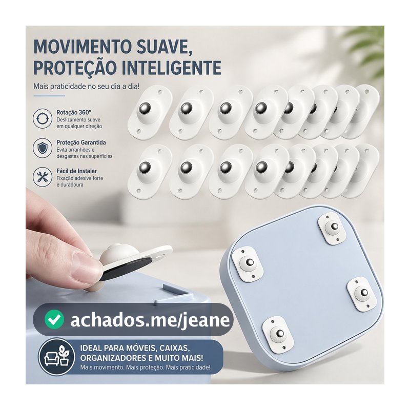 Rodinhas Adesivas 360° Aço Inoxidável Rodízio Autoadesivo Rotação Livre para Móveis Armários