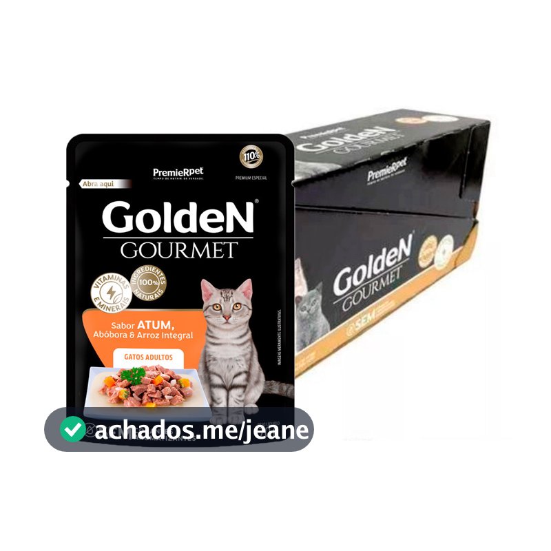 Caixa 20un. Ração Úmida Sachê Golden Gourmet Gatos Adultos Atum 70g