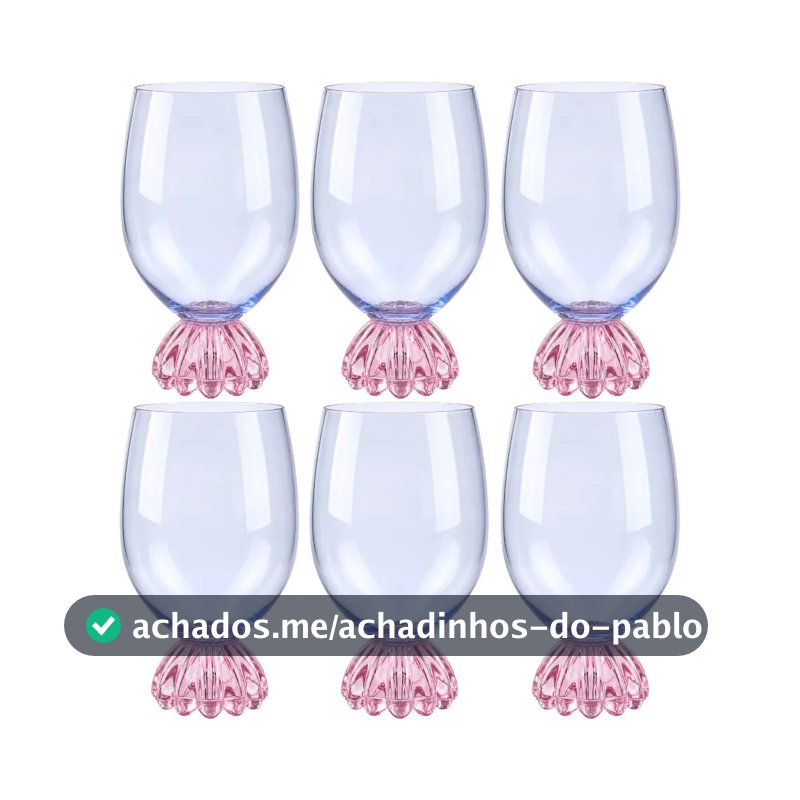 Conjunto 6 Copos Vidro Taças Marejo Azul E Rosa 520ml Tuut