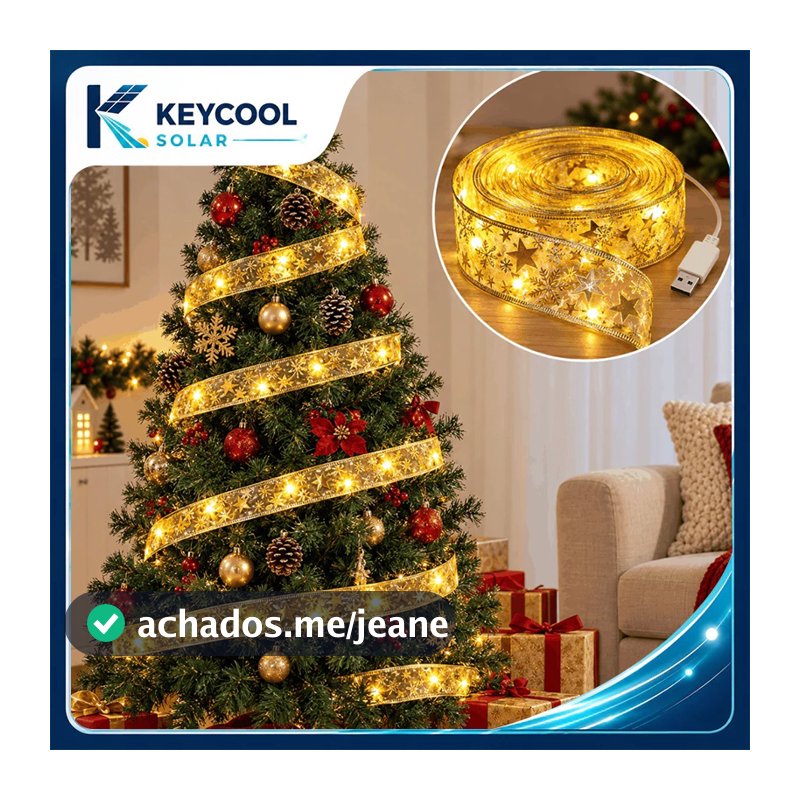Keycool Fita Natalina com LED 10m 100 LEDs Dourada Decorativa para Árvore de Natal Luz Colorida USB 4cm