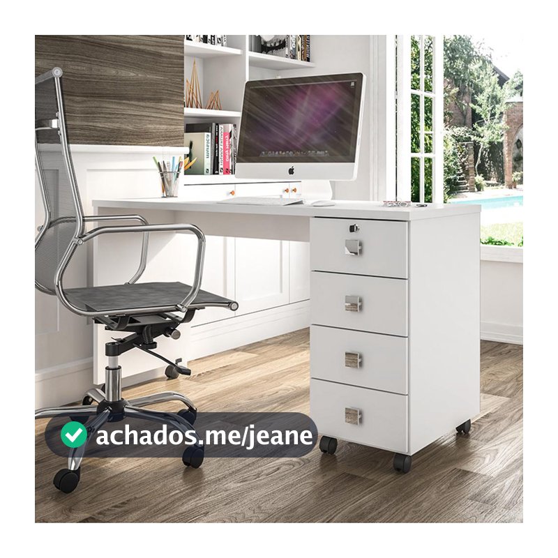 Escrivaninha Para Computador Office Em Mdp 25mm Com 4 Gavetas Dubai Branco Brilhante Lukaliam Moveis
