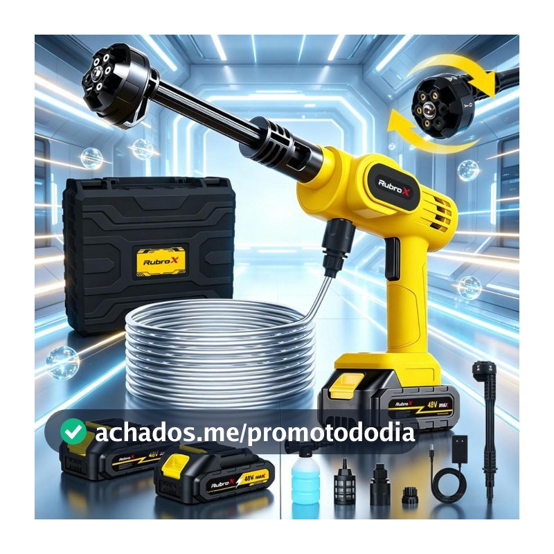 RubroX Lavadora de Alta Pressão Sem Fio Portátil Carros e Jardins Bivolt 6000mAh 2 Baterai