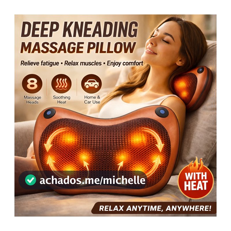 Massageador 8 Bolas Shiatsu Lombar Pescoço Casa e Veicular Almofada