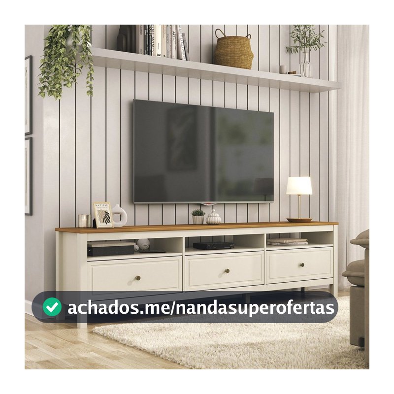 Rack para TV até 75 Polegadas MDF 210cm Pés em Madeira Maciça Tampo Ananda CabeCasa MadeiraOriginals 210