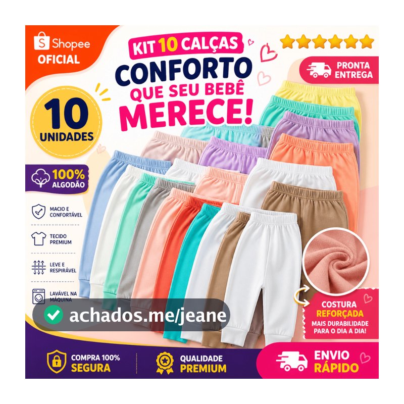 10 Mijão Calça Sem pé Bebê 100% Algodão RN P M G  GG  Menino  Menina Neutro