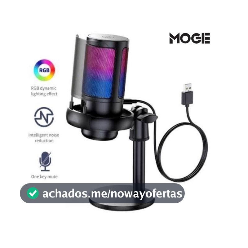 Microfone Gamer Condensador RGB | USB-C | Alta Sensibilidade | Podcast e Streaming