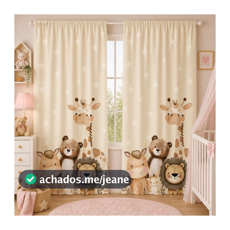 Cortina Infantil  Quarto Decorativa Lavável Tema Safari - 08