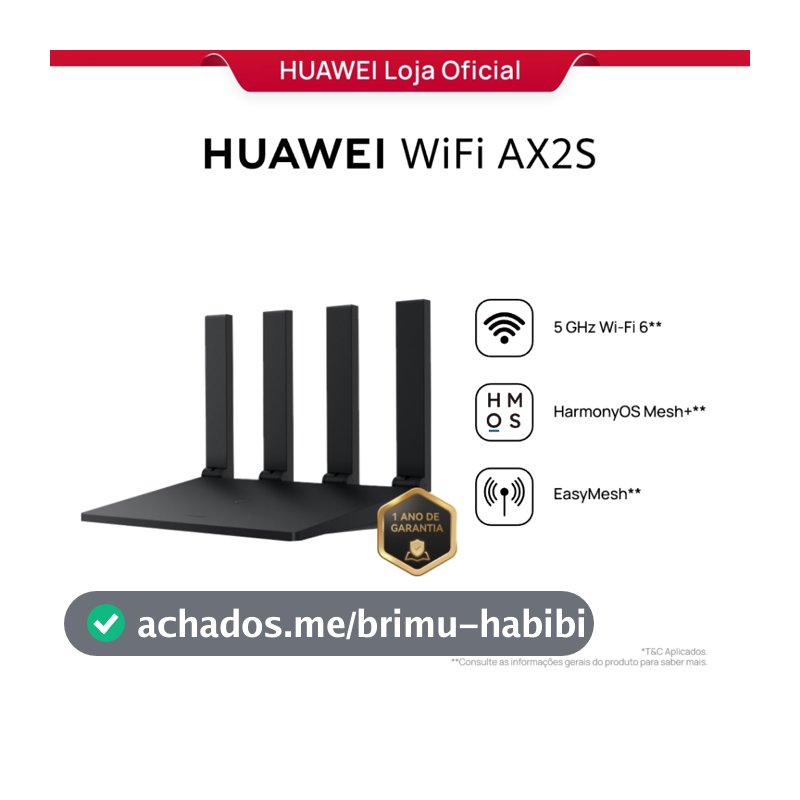 HUAWEI WiFi AX2S | Roteador | WS7000 V2 |  Dual Band | 4 Antenas | 5 GHz Wi-Fi 6