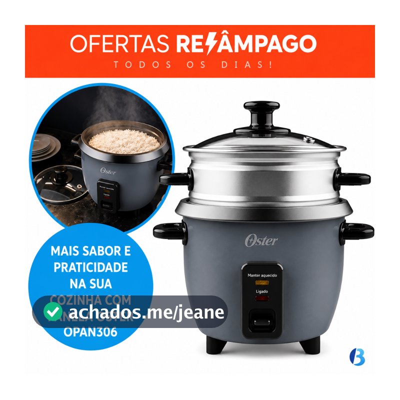 Panela Elétrica De Arroz E Legumes A Vapor OPAN306 Com Tampa De Vidro E Função Aquecer Oster - 127v