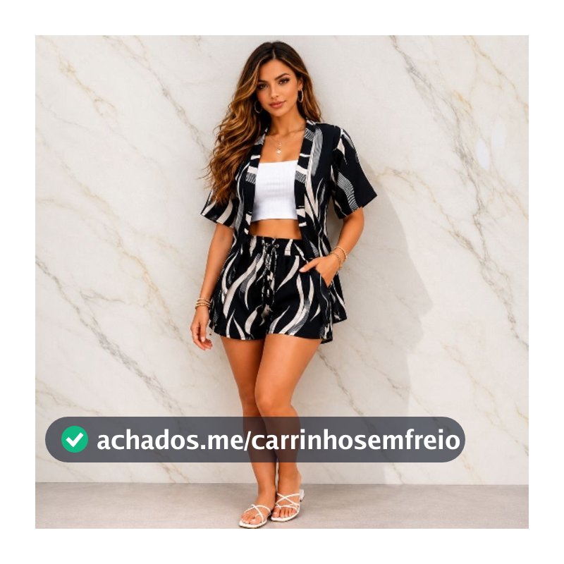 Conjunto kimono + Short  Com Bolso Tecido Duna Estampado Verão 2026Praia