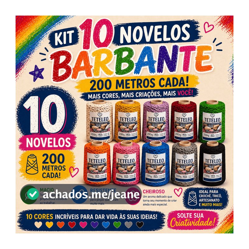 Kit 10 Novelos de Barbante Hipoalergênico Fio Especial Teteleo 200m (2kg) – Extra Macio, Cheiroso, Sem Poeira