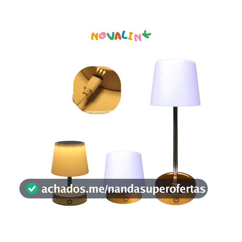 Abajur Recarregável Touch Luminária Retrátil em Aço com Luz de Led Branco Quente Ajustável-USB