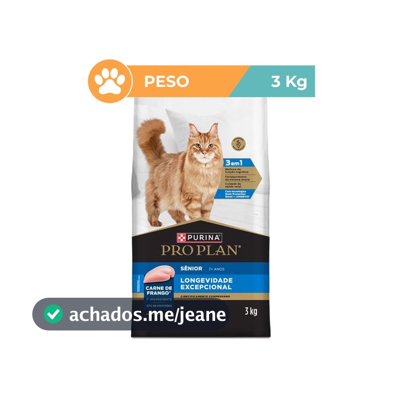 Ração Pro Plan Longevidade Gatos Sênior 7+ 3kg
