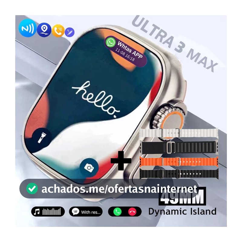 Smartwatch Ultra 3 Max Carregamento sem fio relógio inteligente 2.18 inches Bluetooth AI Inteligente Esportivo