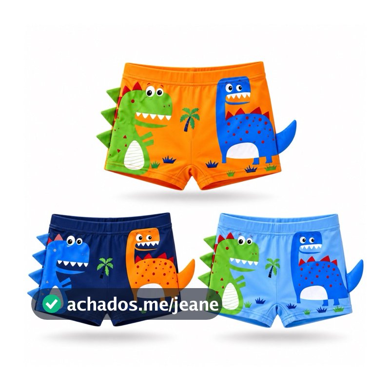 Sunga Infantil 1, 2 ou 3 uni Boxer Menino Estampada Dinossauro Tubarão Caranguejo Praia Piscina Sortidas
