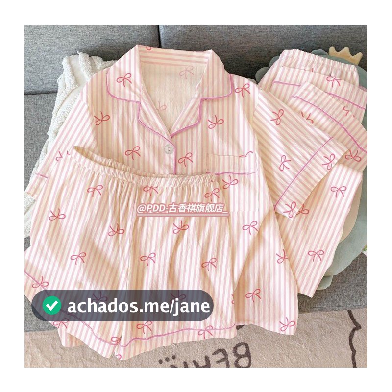 Conjunto De Três Peças De Verão : Pijama Fino Em Nuvem Para Mulheres , Lindo E Doce , Nó De Borboleta , Roupa De Casa