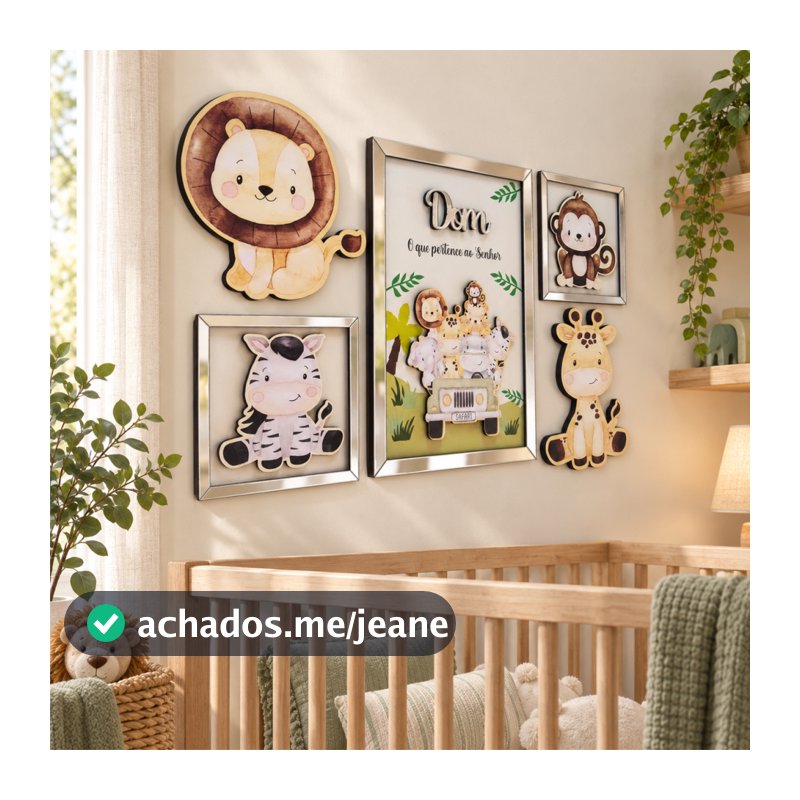Quadro Quadrinhos Decorativo 5 Peças Safari para Crianças Quarto de Menino e Menina decoração infantil Bebê