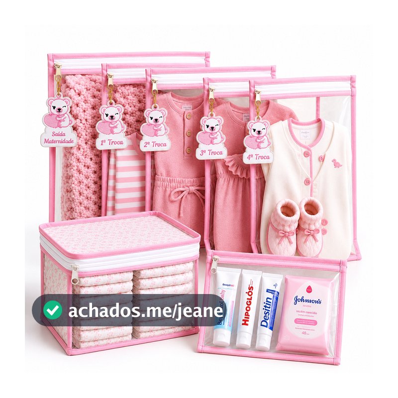 Kit 7 Peças Maternidade – 5 Saquinhos Organizadores Com Tags + 2 Porta Fralda/Remédio Necessaire