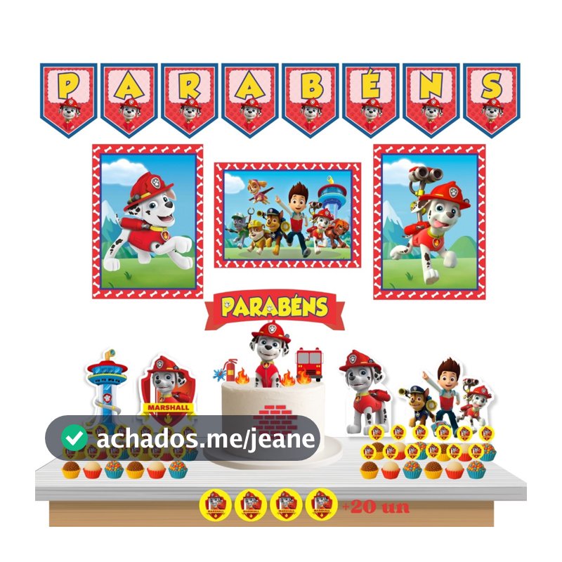 Kit Festa Tema Marchal Patrulha Canina Decoração só um Bolinho