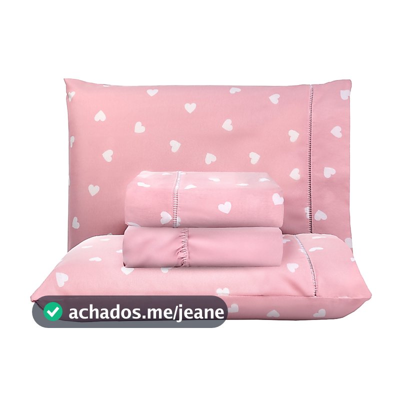 Jogo De Lençol Casal 3 Peças Percal 180 Fios Ponto Palito Estampado Coração Rosê