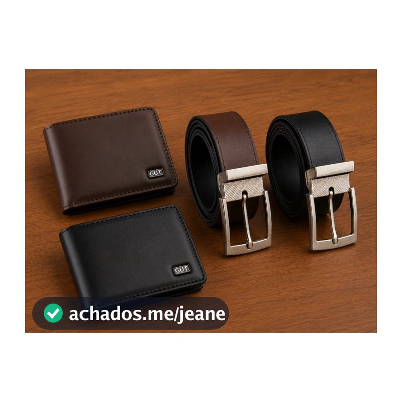 Kit Carteira Masculina + Cinto Social Couro Sintético Elegante Preto e Marrom
