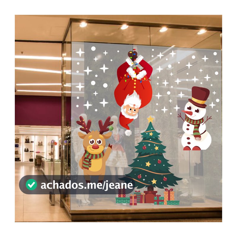 038 - Papai Noel-KIT Adesivo Vinil Decorativo Vitrine, Natal, Árvore de natal, Renna, boneco de neve