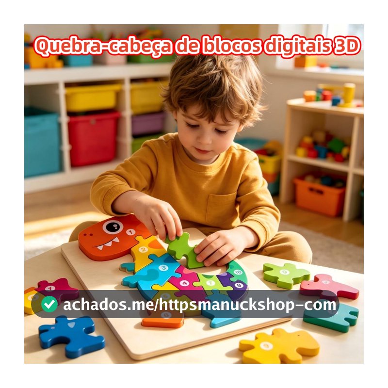 Quebra-Cabeça de Dino 3D em Madeira - Brinquedo Educativo Montessori para Bebês e Crianças Pequenas