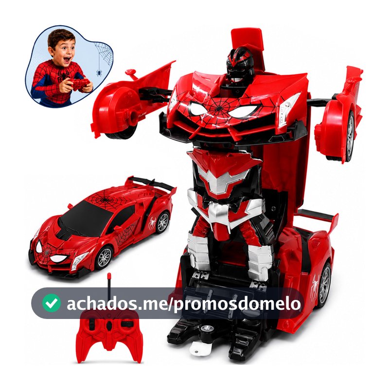 Carrinho de Controle Remoto Robô Transformer Homem Aranha Infantil Que Vira Robô Recarregavel Kizumba