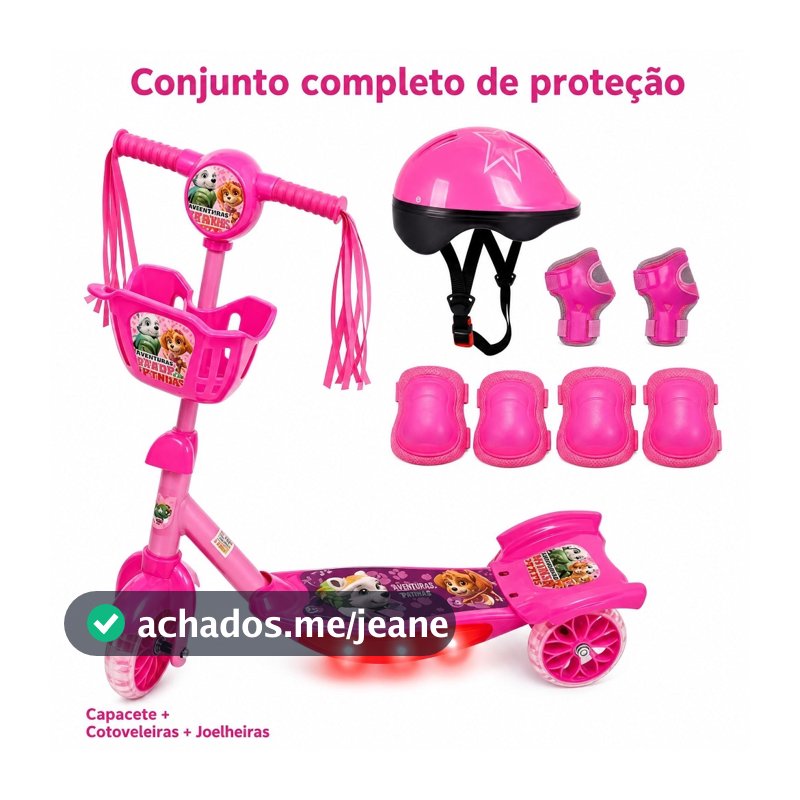 Patinete Infantil Unissex com Luzes Brilhantes e Música, Cesta para Brinquedos +  Oferta Especial