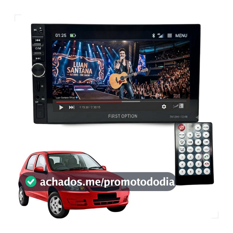 Central Multimídia MP5 1 DIN 7 Polegadas Bluetooth Celta Espelhamento USB