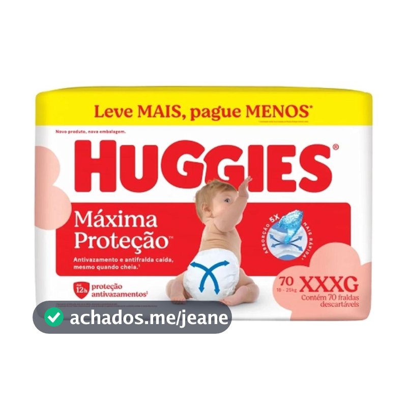 Fralda Descartável Infantil Huggies Máxima Proteção XXXG Pacote 70 Unidades Leve Mais Pague Menos