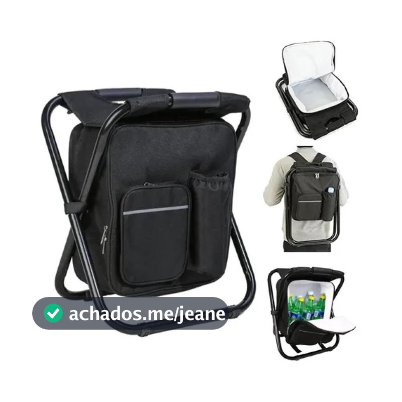 BANQUETA MOCHILA DOBRAVEL VIRA CADEIRA BOLSA TERMICA PORTATIL MULTIUSO CAMPING PESQUEIRO PESCA 2 E 1 PRETO