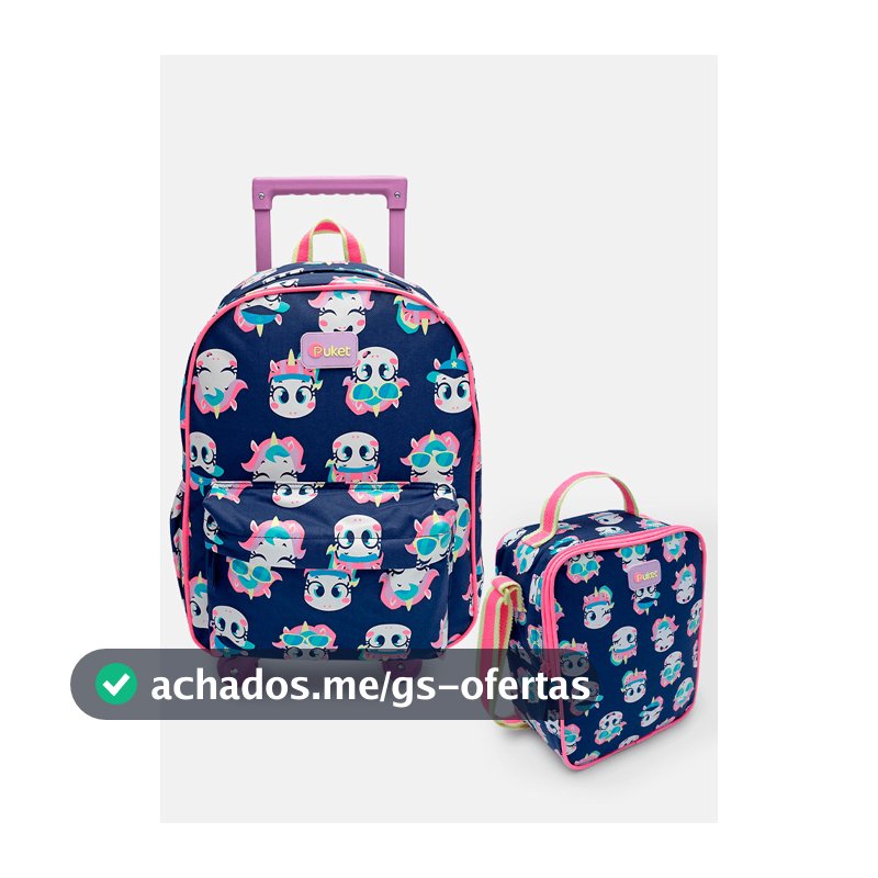 Kit Mochila com Rodinhas Infantil Escolar Menina + Lancheira Unicórnio Tênis Puket