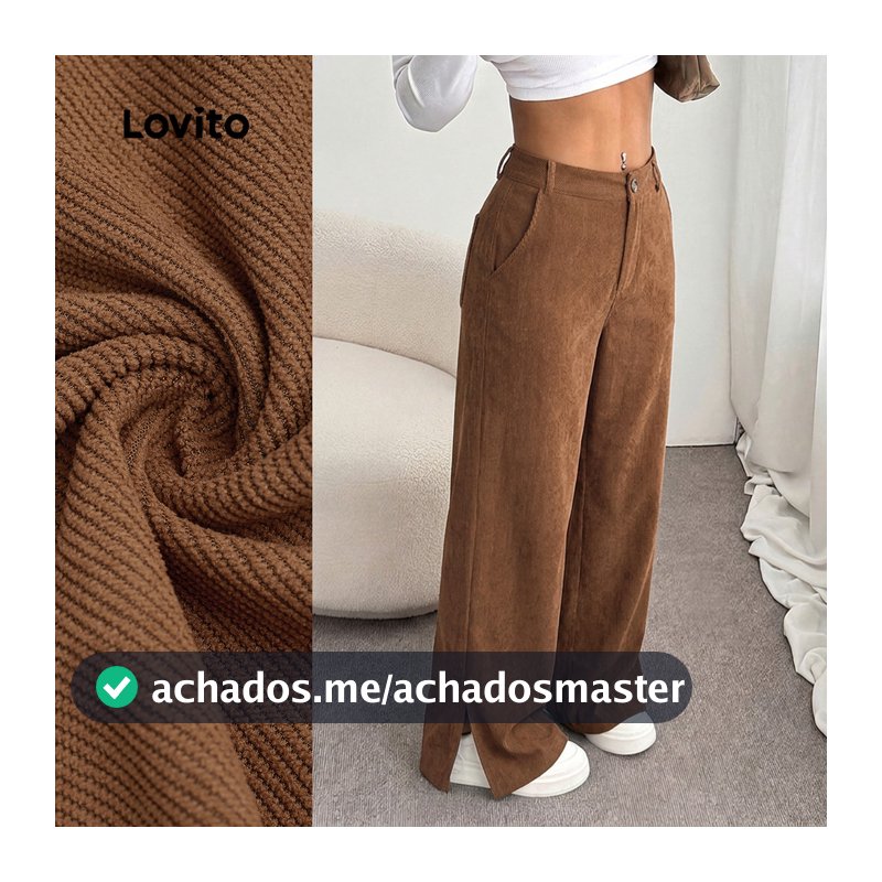 Lovito Calça Casual com Bolsos com Zíper Marrom Outono/inverno para Mulheres LK7LD200