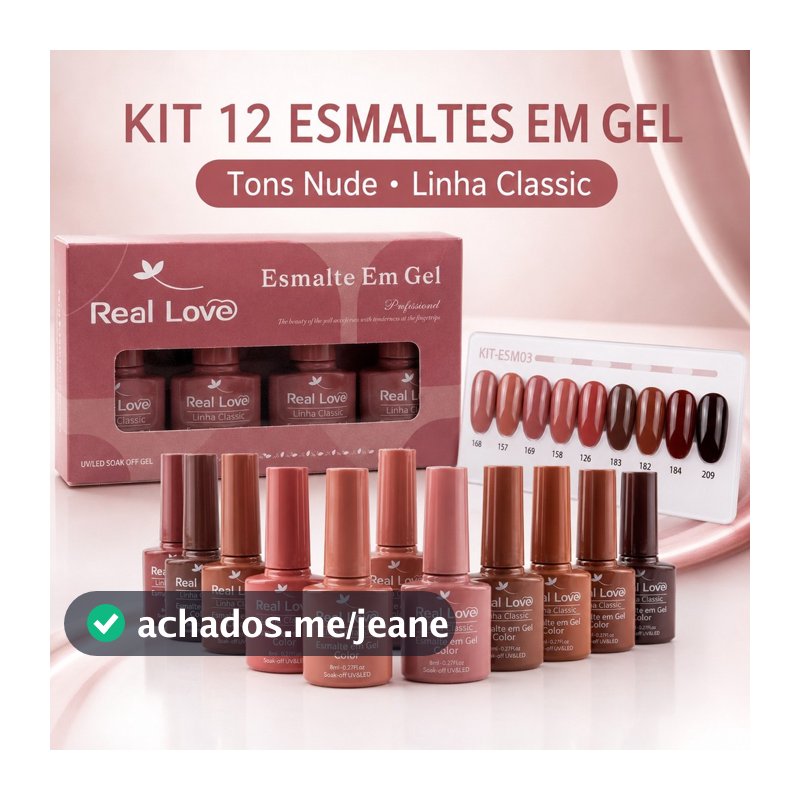Kit 12 Esmaltes em Gel Real Love Linha Classic 8ml Tons Nude para Nail Designer