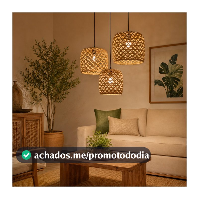 Kit 3 Luminária De Teto Pendente Taboa Boho Area Gourmet