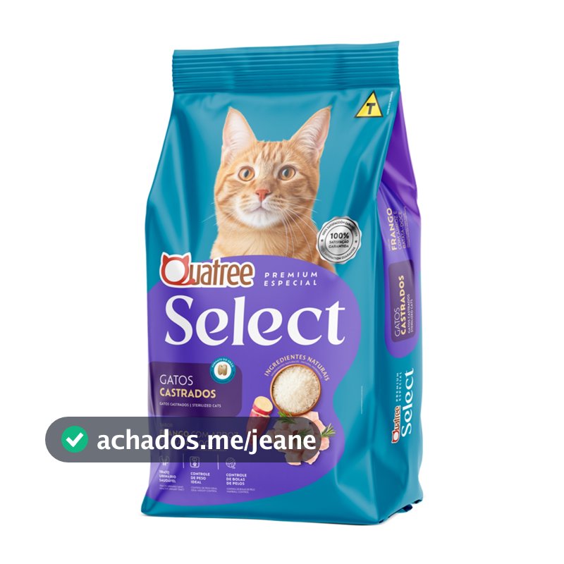 Ração Quatree Select Frango e Arroz 10,1kg Gatos Castrados