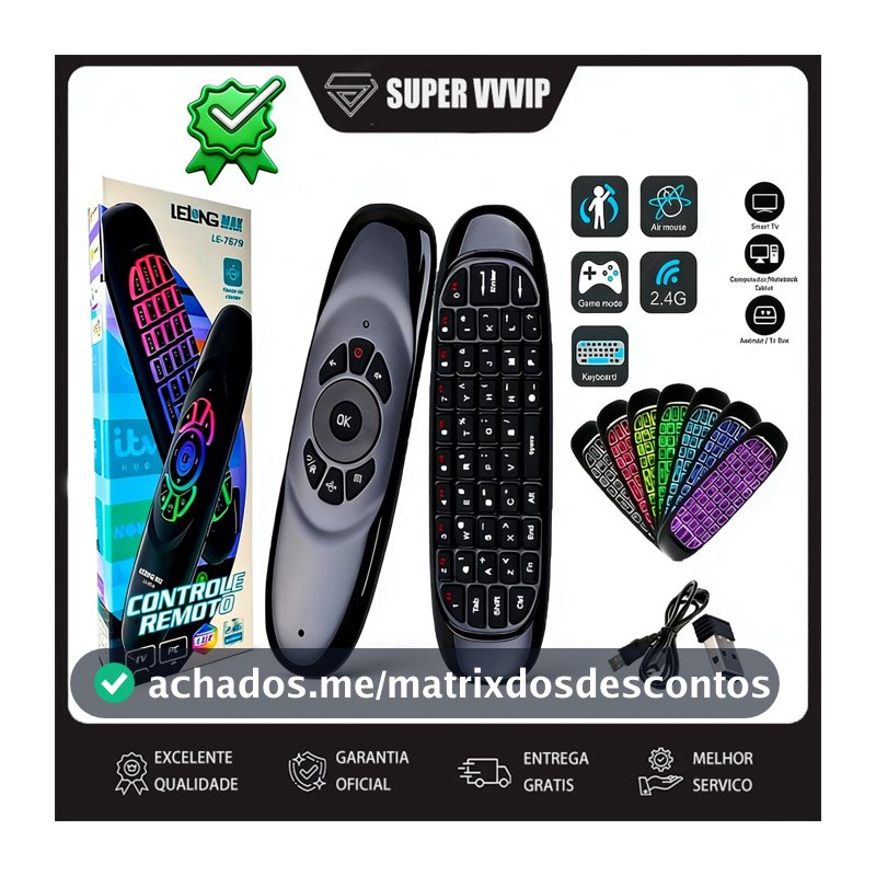 Controle Air Mouse LE-7679 Teclado Sem Fio 2.4G Com Voz para Smart TV Android PC Projetor