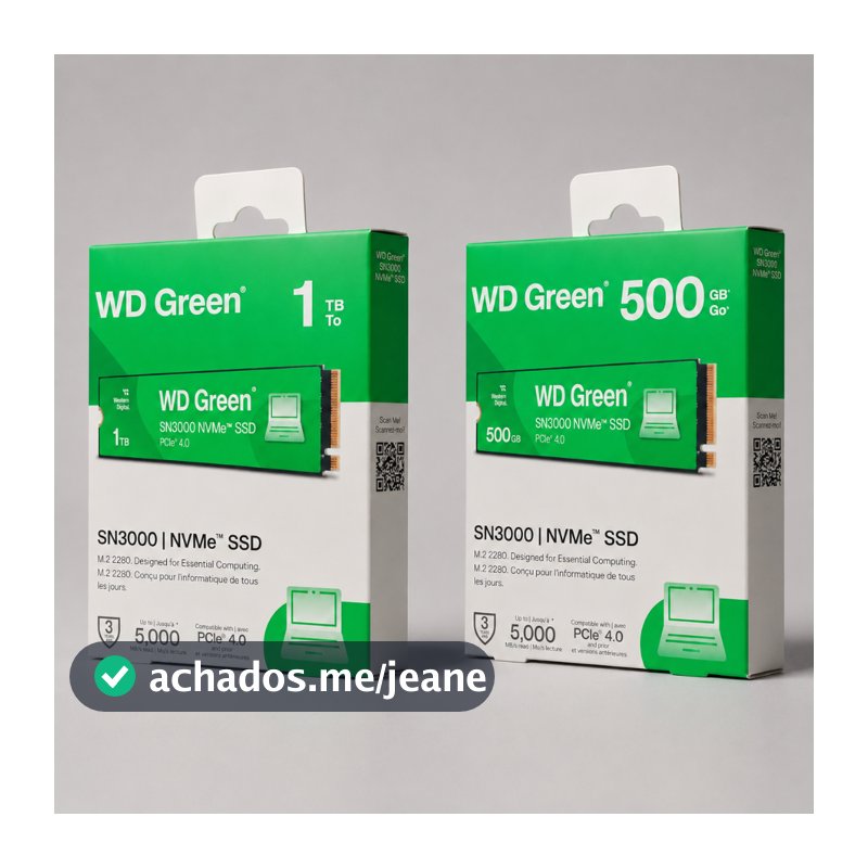 SSD WD Green SN3000 NVMe 500GB 1TB PCIe 4.0 M.2 2280 5000MB/s Alta Velocidade NFe