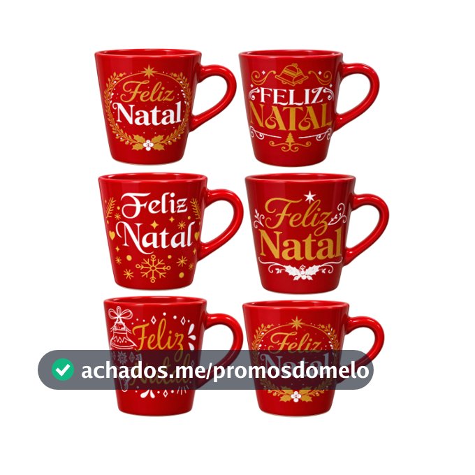 Kit 6 Xícaras de Natal 120ml Vermelhas Decoradas Feliz Natal – Xícara para Café Expresso Presente Natalino