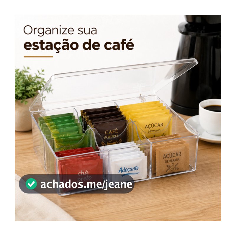 Porta Sachês Chá Açúcar Café Acrílico 6 Divisórias Organizador Utily