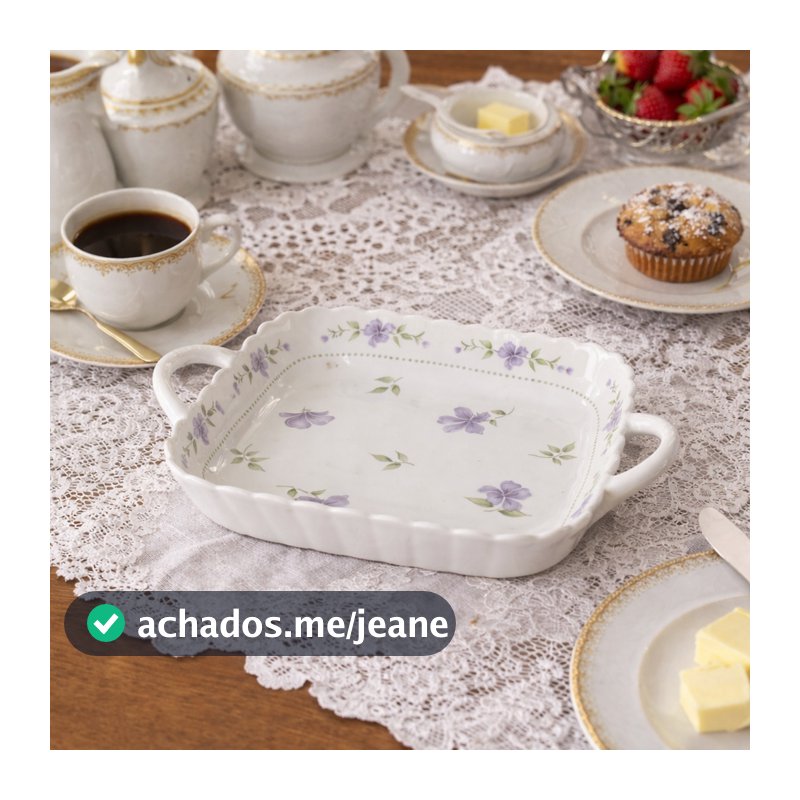Travessa Quadrada Lavanda Floral Delicado c/ Alça - 25,5cm